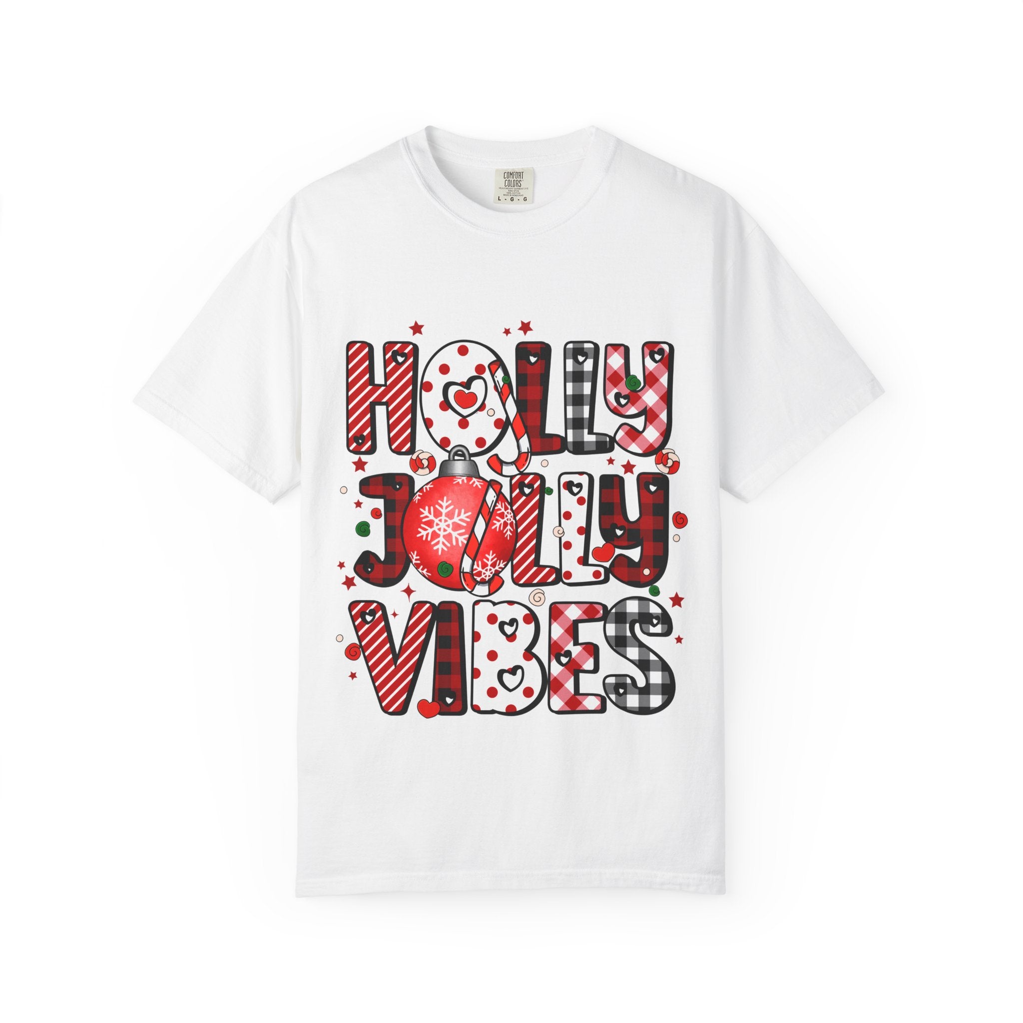 Holly Jolly Vibes Holiday T-Shirt, Unisex Garment-Dyed Tee, Christmas Apparel, Festive Clothing, Winter Party Shirt, Holiday Gift - Waemakers