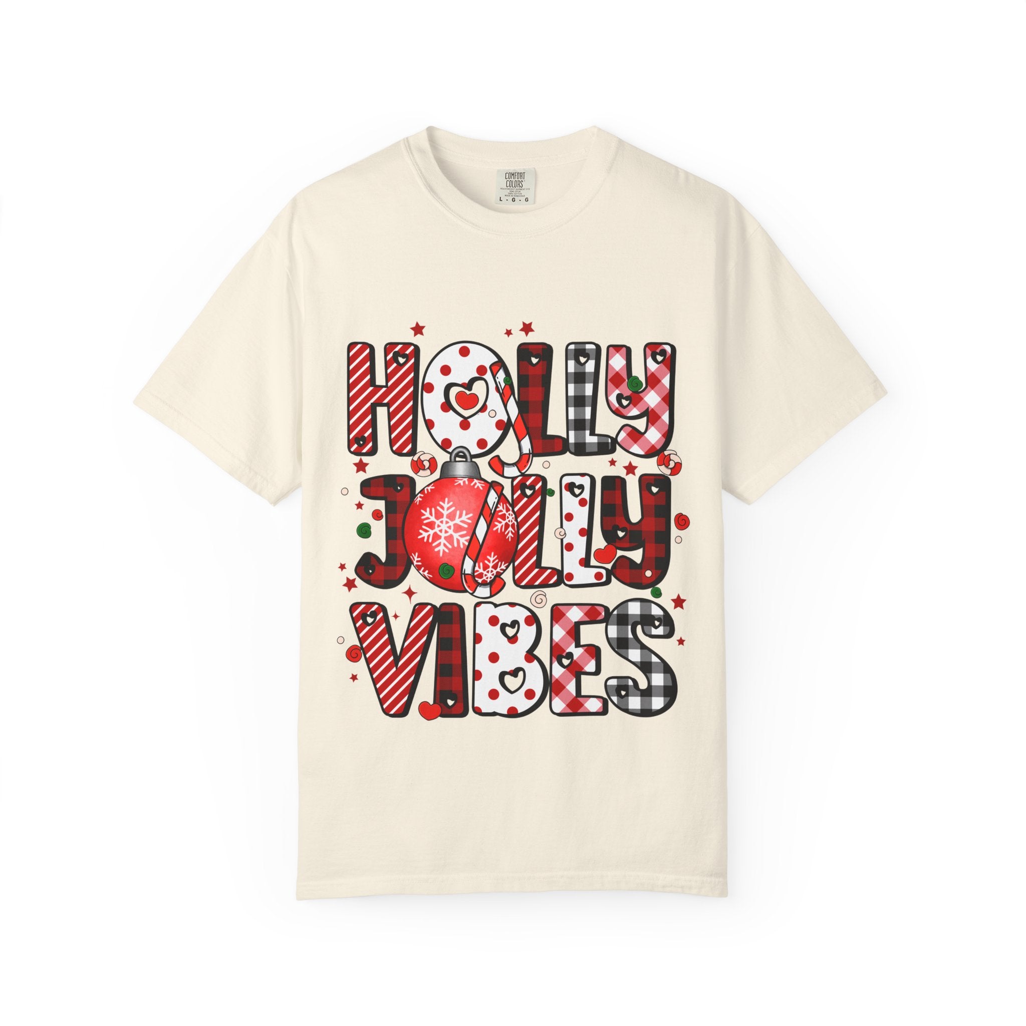 Holly Jolly Vibes Holiday T-Shirt, Unisex Garment-Dyed Tee, Christmas Apparel, Festive Clothing, Winter Party Shirt, Holiday Gift - Waemakers