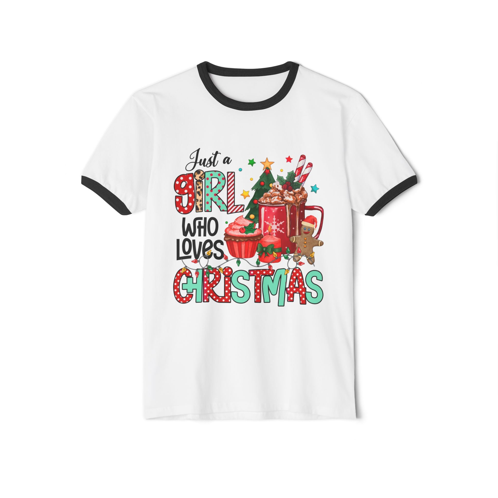 Just a Girl Who Loves Christmas Ringer T-Shirt | Festive Cotton Tee for Holiday Cheer, Christmas Gift, Seasonal Wear, Cozy Style, [...] - Waemakers