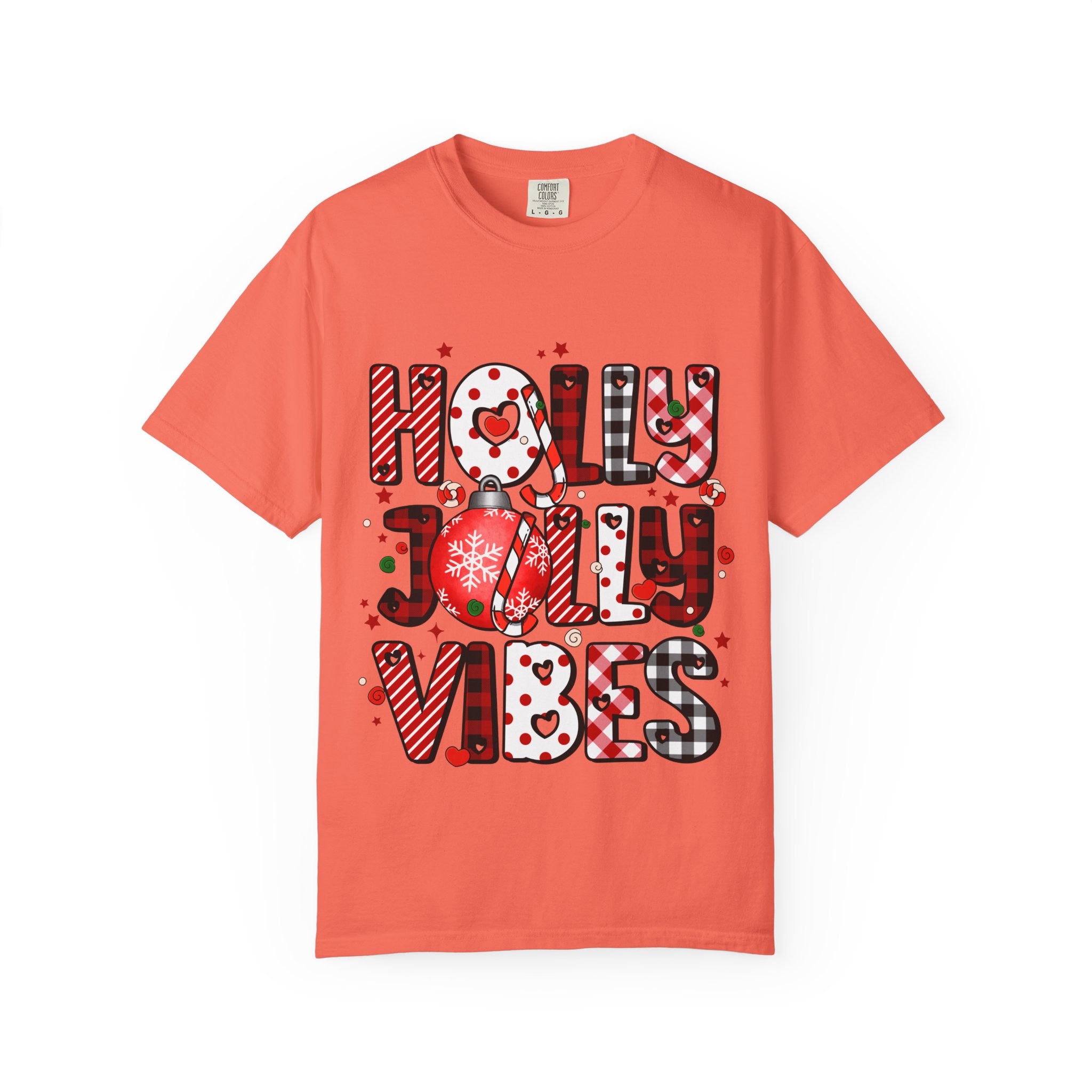 Holly Jolly Vibes Holiday T-Shirt, Unisex Garment-Dyed Tee, Christmas Apparel, Festive Clothing, Winter Party Shirt, Holiday Gift - Waemakers