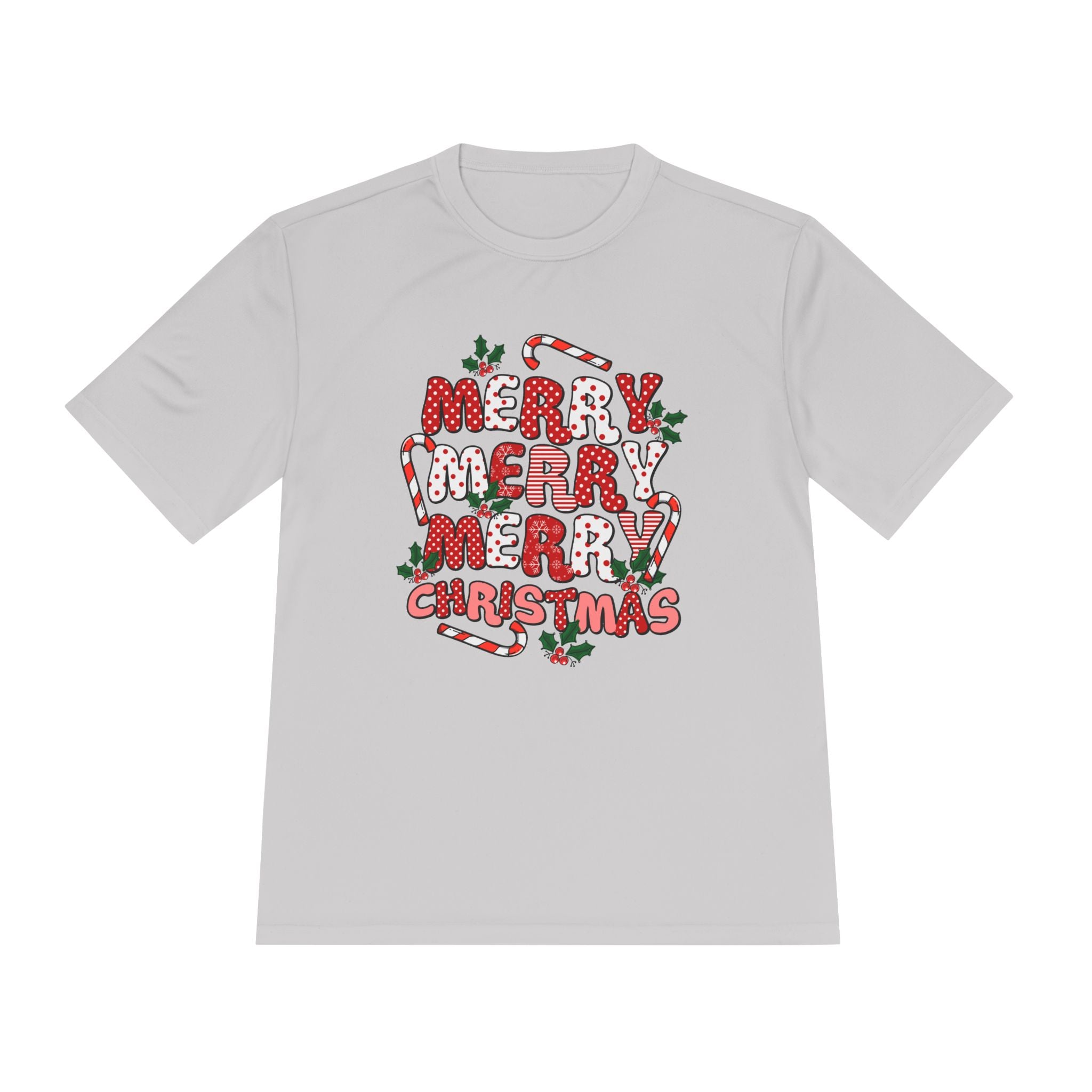 Merry Christmas Unisex Moisture Wicking Tee, Holiday T-Shirt, Christmas Gift, Activewear, Candy Cane Design, Festive Apparel - Waemakers