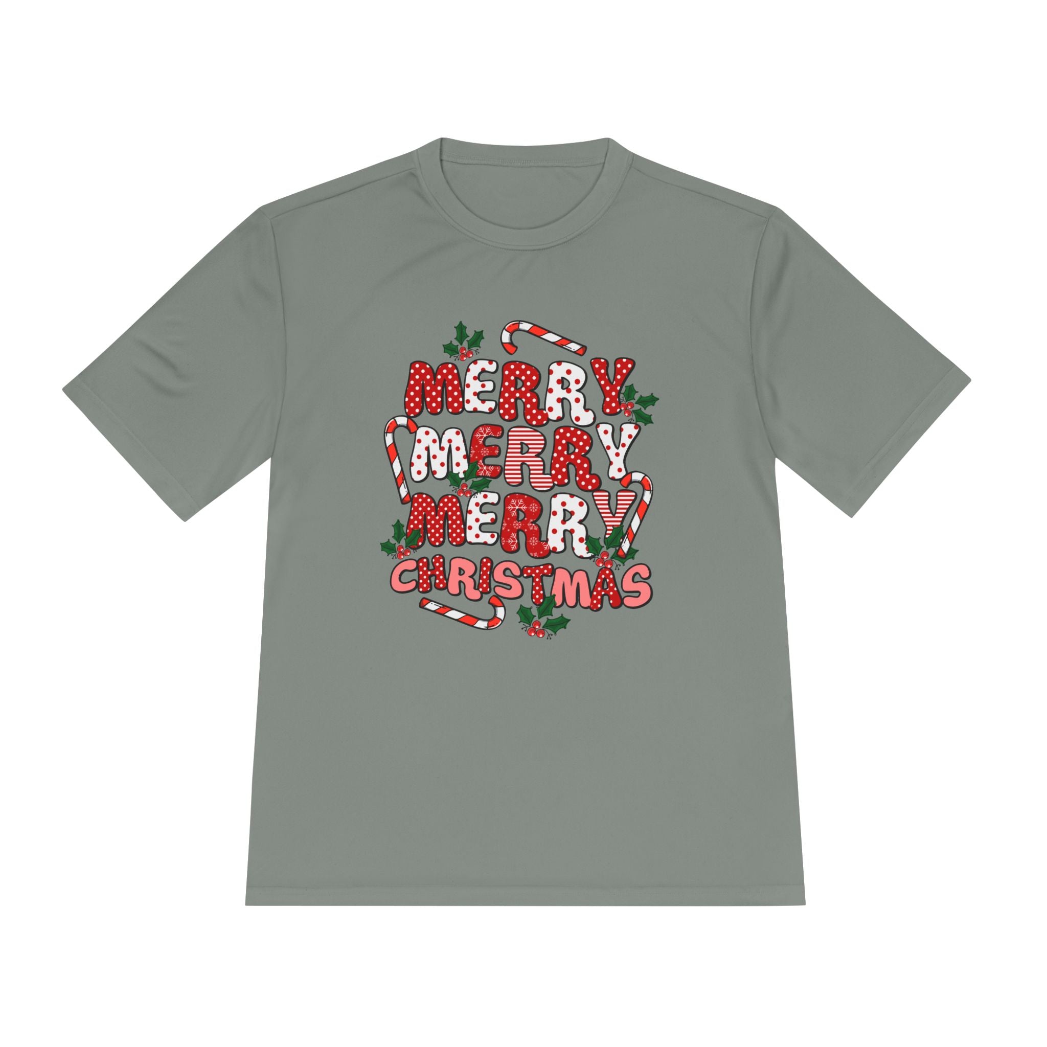 Merry Christmas Unisex Moisture Wicking Tee, Holiday T-Shirt, Christmas Gift, Activewear, Candy Cane Design, Festive Apparel - Waemakers