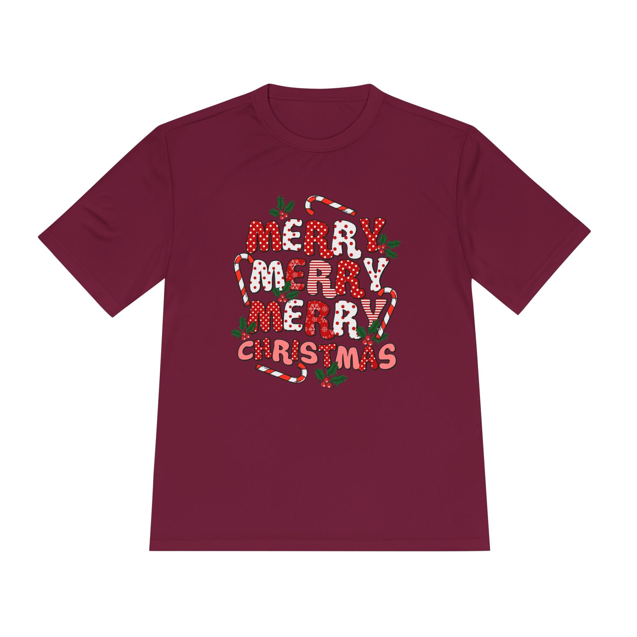 Merry Christmas Unisex Moisture Wicking Tee, Holiday T-Shirt, Christmas Gift, Activewear, Candy Cane Design, Festive Apparel - Waemakers