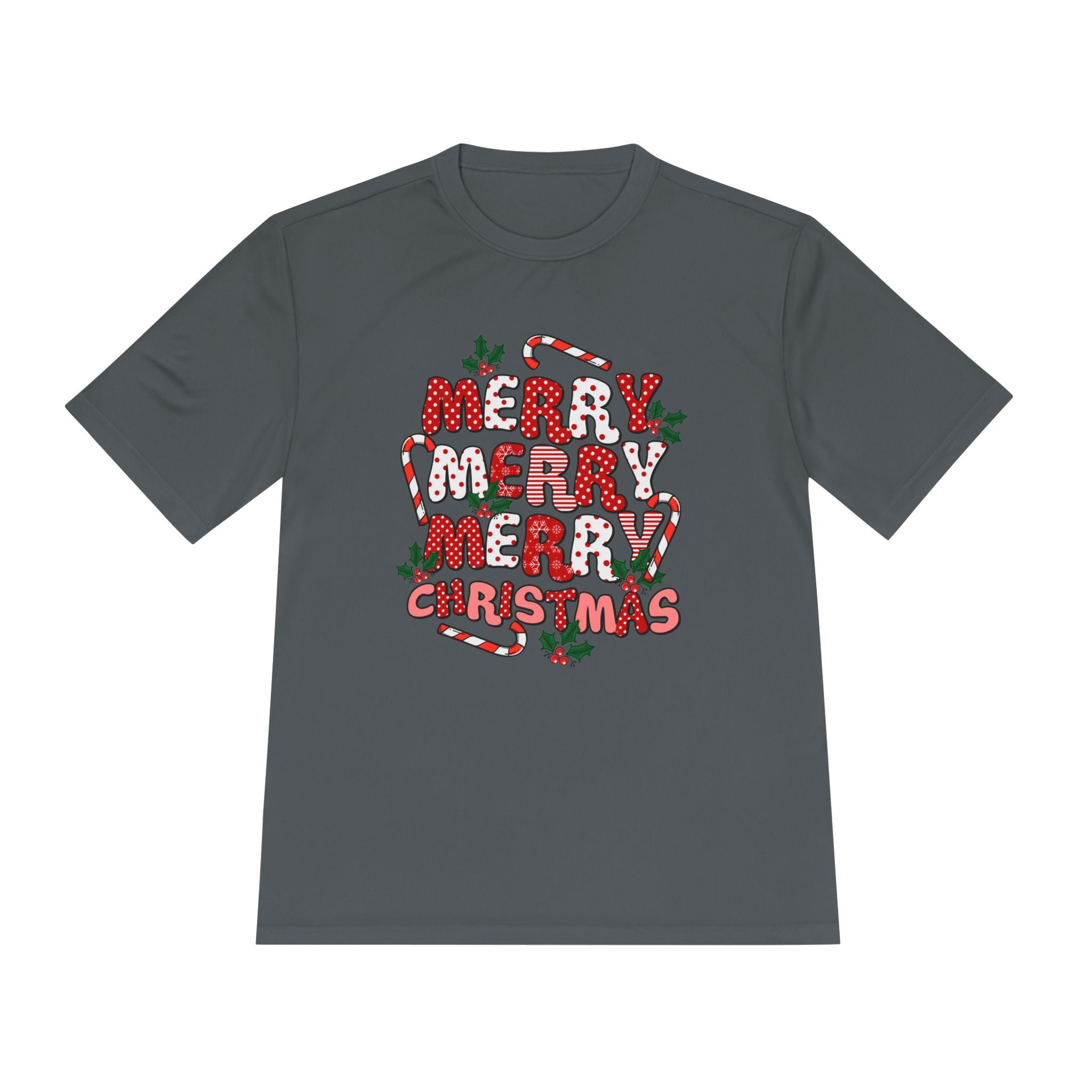 Merry Christmas Unisex Moisture Wicking Tee, Holiday T-Shirt, Christmas Gift, Activewear, Candy Cane Design, Festive Apparel - Waemakers